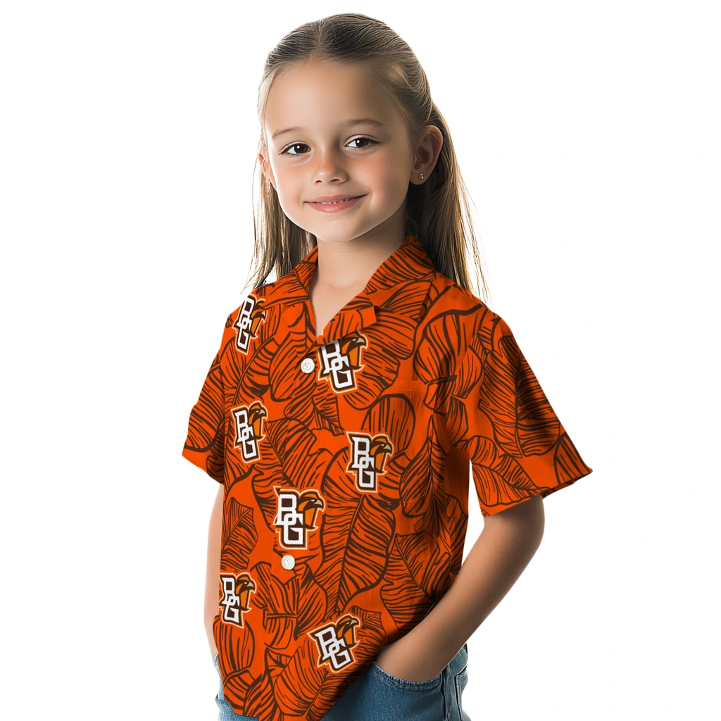 Bowling Green Falcons Hawaiian Shirt - Leaf Outline bowling green falcons leaf outline orange hawaiian shirts premium grade