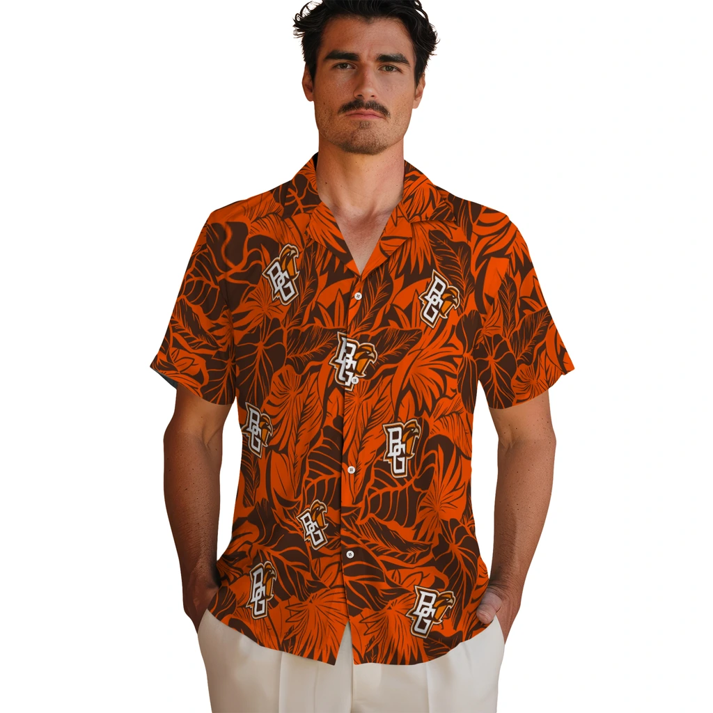 Bowling Green Falcons Hawaiian Shirt - Monstera Layer bowling green falcons monstera layer orange hawaiian shirts fashion forward