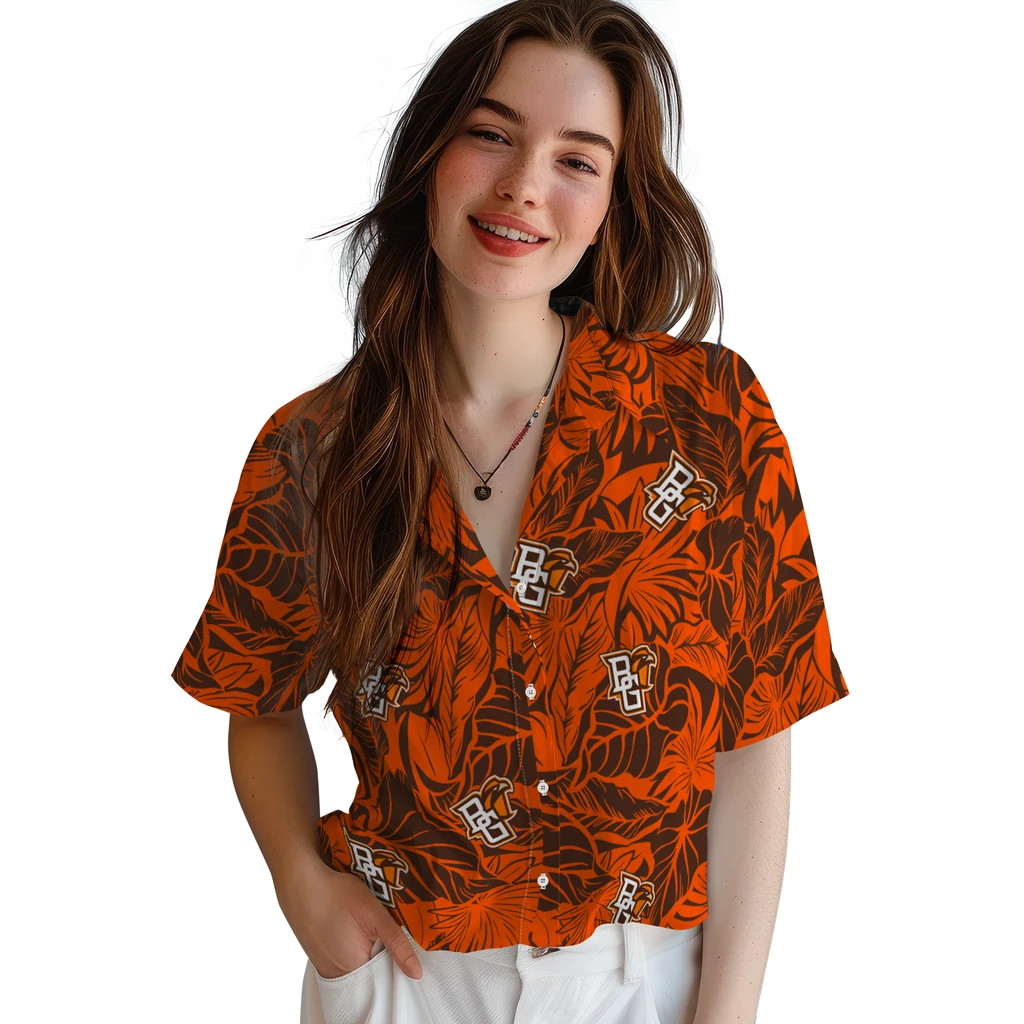 Bowling Green Falcons Hawaiian Shirt - Monstera Layer bowling green falcons monstera layer orange hawaiian shirts latest model