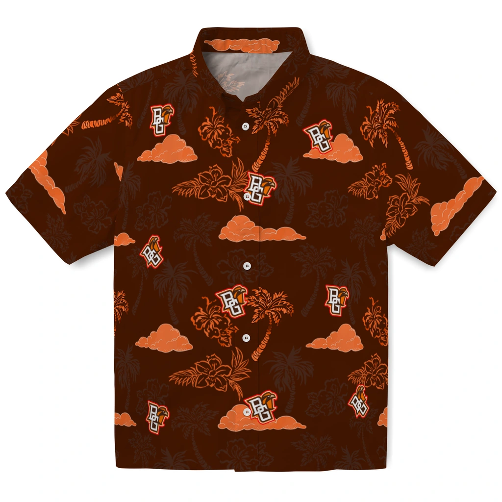 Bowling Green Falcons Hawaiian Shirt - Palm And Clouds bowling green falcons palm and clouds orange hawaiian shirts best selling