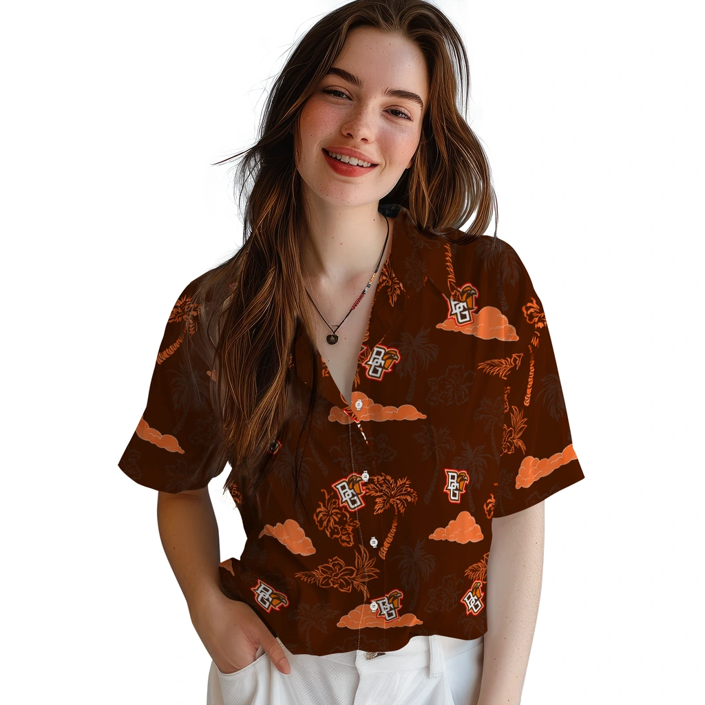 Bowling Green Falcons Hawaiian Shirt - Palm And Clouds bowling green falcons palm and clouds orange hawaiian shirts latest model