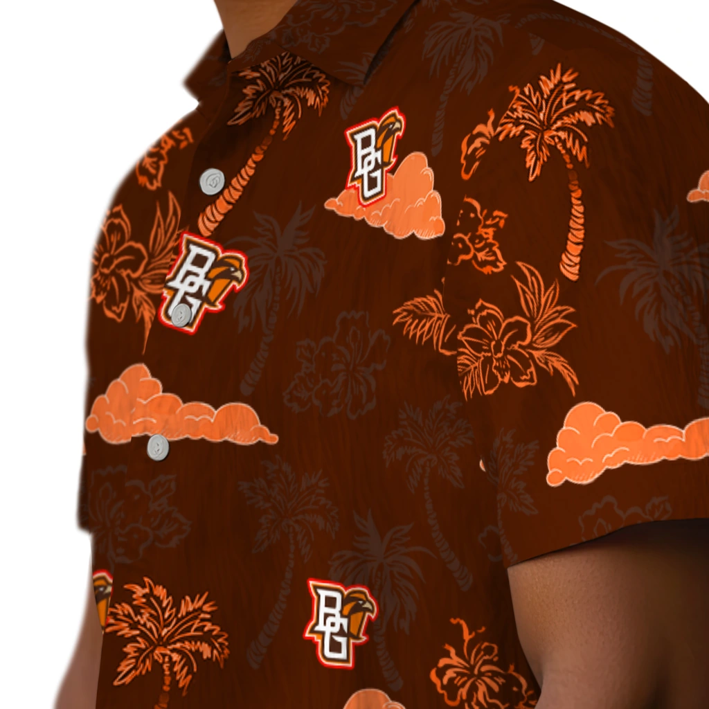 Bowling Green Falcons Hawaiian Shirt - Palm And Clouds bowling green falcons palm and clouds orange hawaiian shirts trendy