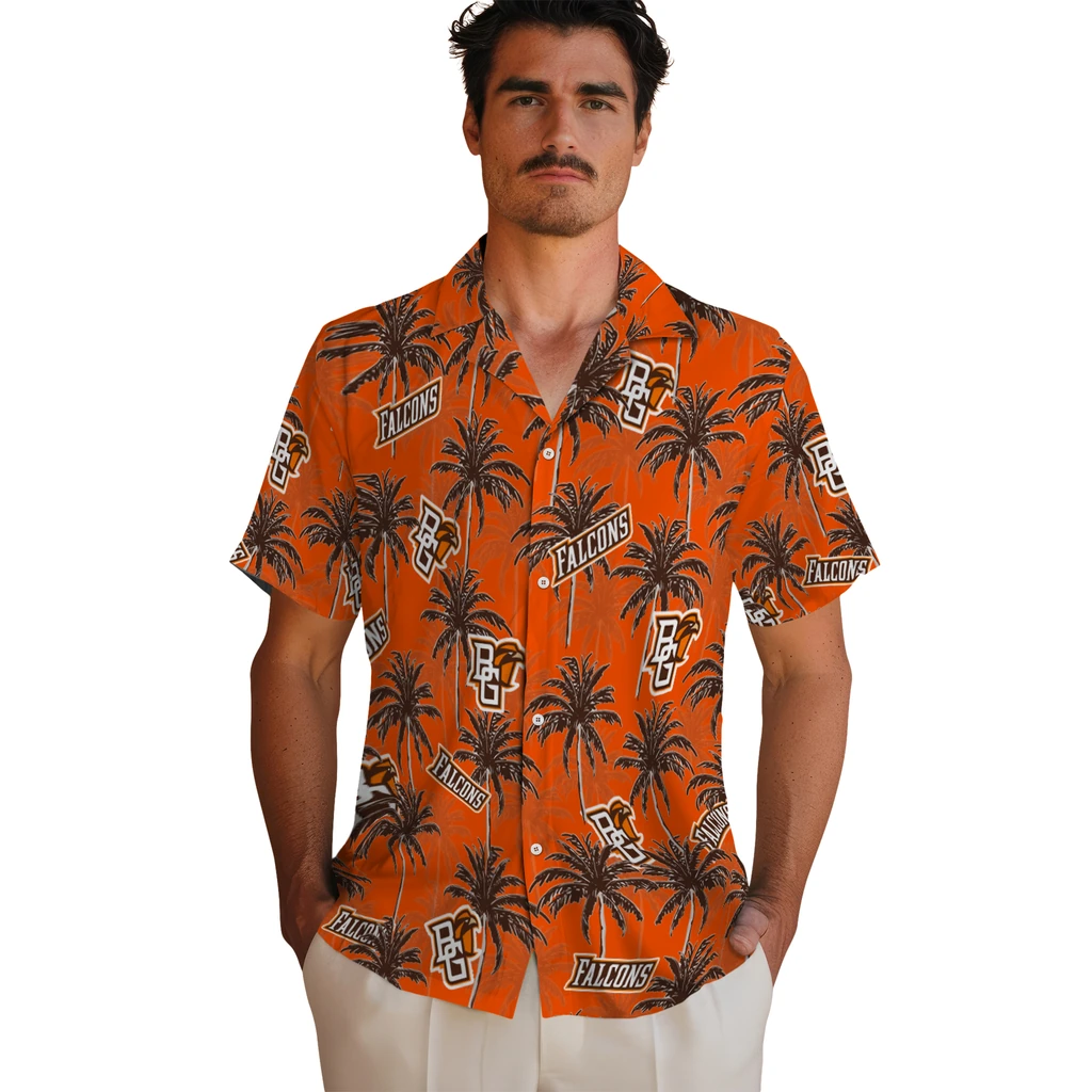 Bowling Green Falcons Hawaiian Shirt - Palm Tree Motif bowling green falcons palm grove orange hawaiian shirts fashion forward