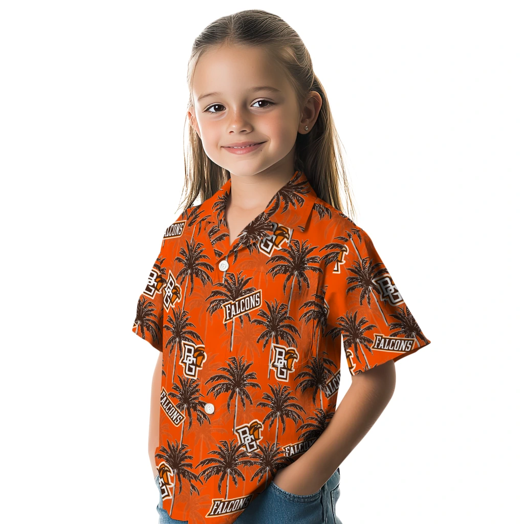 Bowling Green Falcons Hawaiian Shirt - Palm Tree Motif bowling green falcons palm grove orange hawaiian shirts premium grade