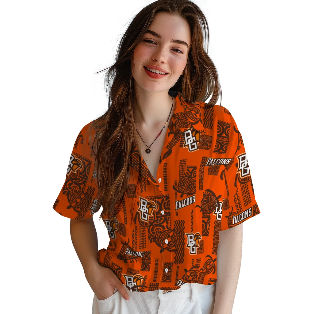Bowling Green Falcons Hawaiian Shirt - Turtle Lines bowling green falcons turtle lines orange hawaiian shirts latest model
