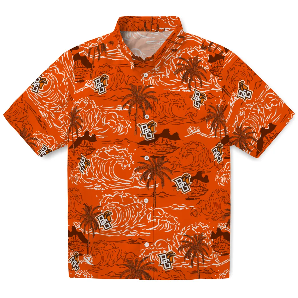 Bowling Green Falcons Hawaiian Shirt - Wave Palm bowling green falcons wave palm orange hawaiian shirts best selling