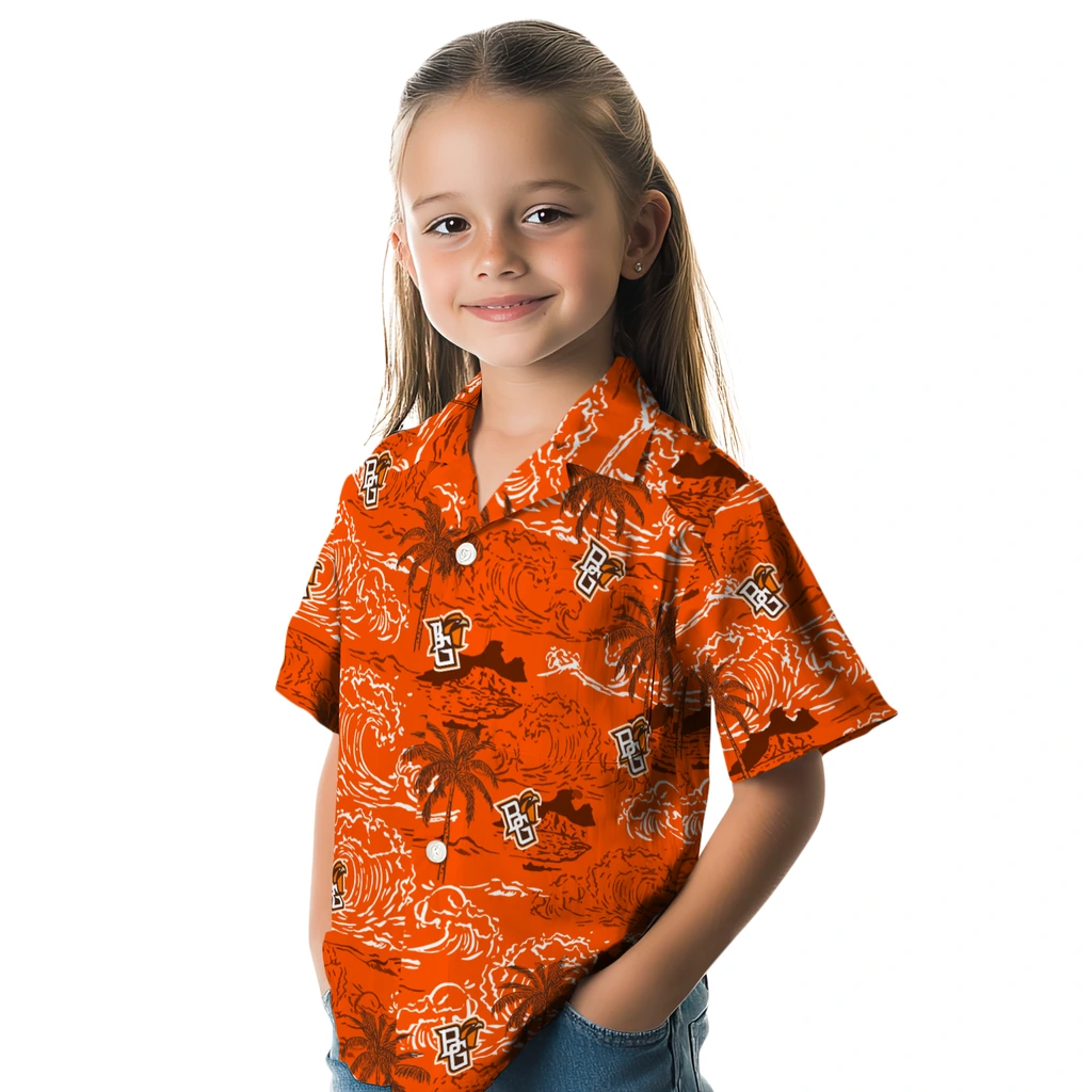 Bowling Green Falcons Hawaiian Shirt - Wave Palm bowling green falcons wave palm orange hawaiian shirts premium grade