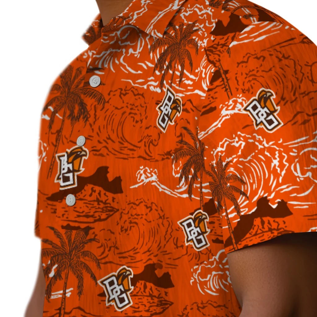 Bowling Green Falcons Hawaiian Shirt - Wave Palm bowling green falcons wave palm orange hawaiian shirts trendy