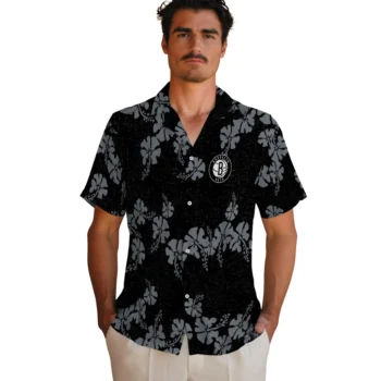 brooklyn nets hibiscus petals black hawaiian shirts fashion forward