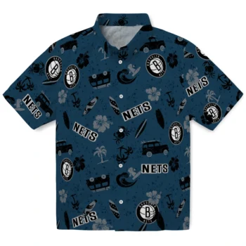 brooklyn nets beach vibe navy hawaiian shirts best selling