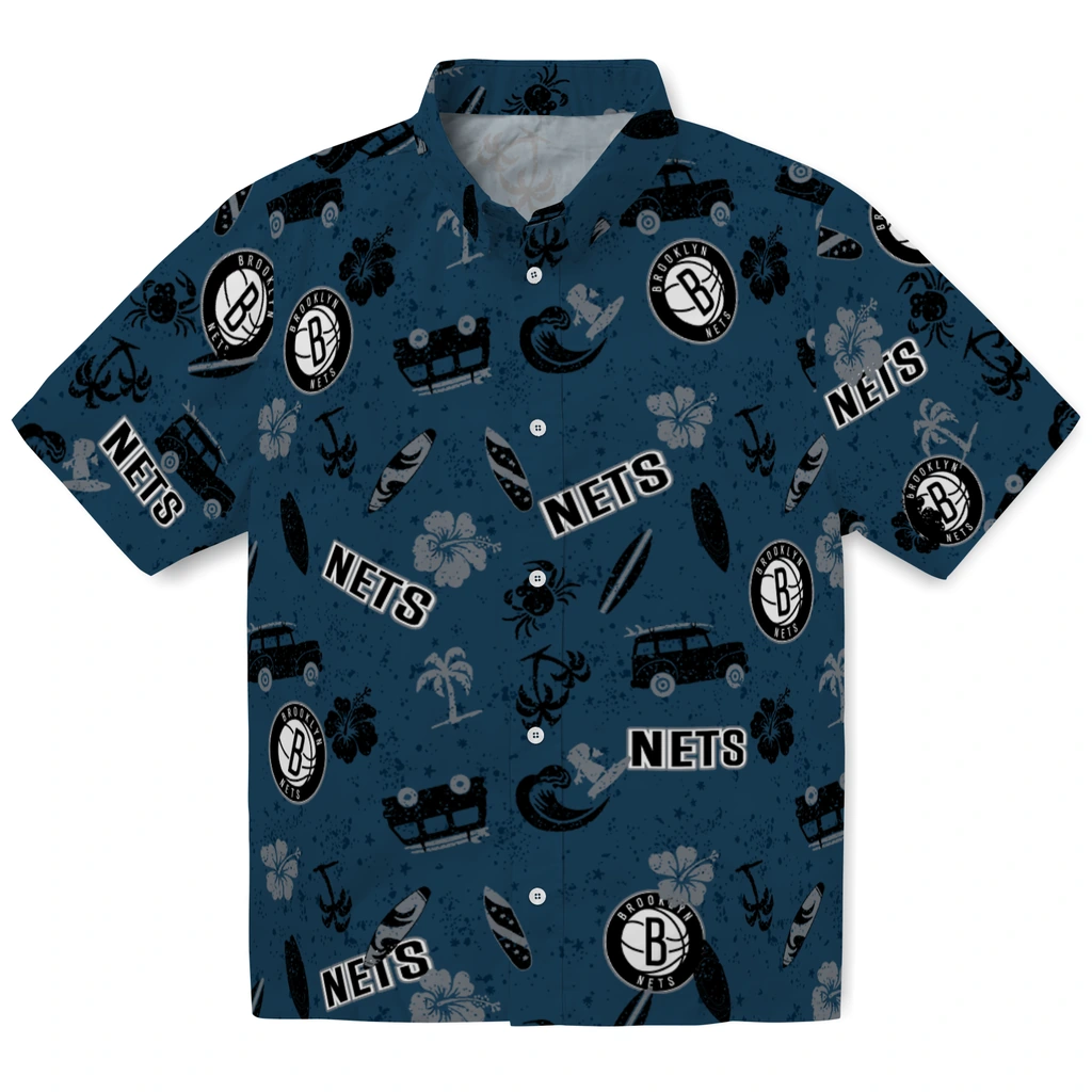Brooklyn Nets Hawaiian Shirt - Beach Vibe brooklyn nets beach vibe navy hawaiian shirts best selling