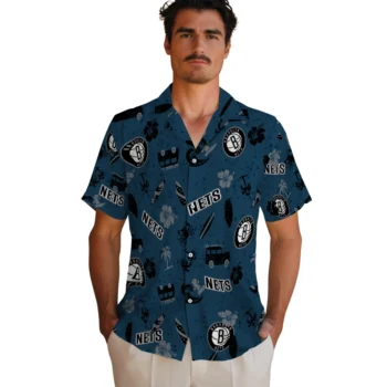 brooklyn nets beach vibe navy hawaiian shirts fashion forward