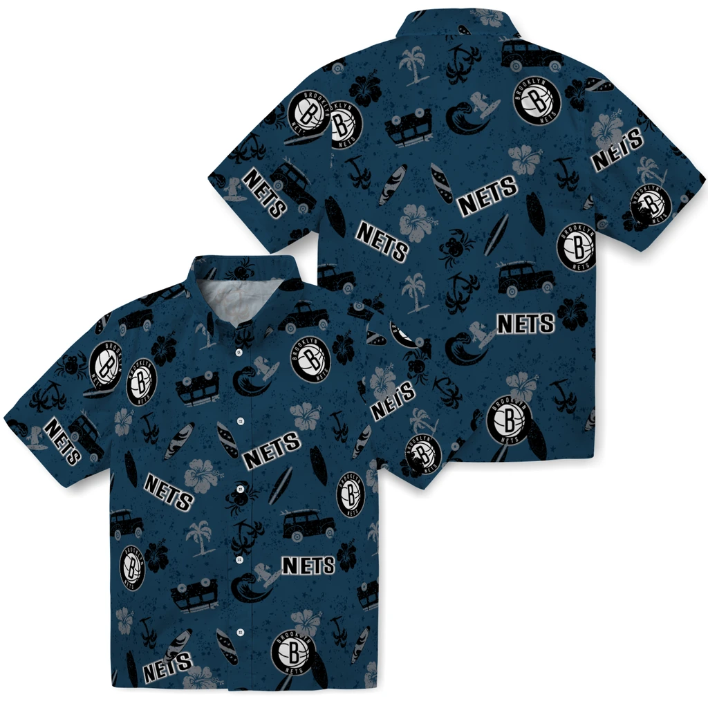 Brooklyn Nets Hawaiian Shirt - Beach Vibe brooklyn nets beach vibe navy hawaiian shirts high quality