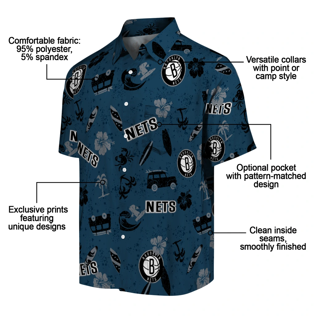 Brooklyn Nets Hawaiian Shirt - Beach Vibe brooklyn nets beach vibe navy hawaiian shirts new arrival