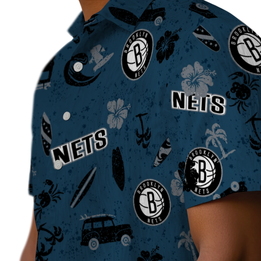 Brooklyn Nets Hawaiian Shirt - Beach Vibe brooklyn nets beach vibe navy hawaiian shirts trendy