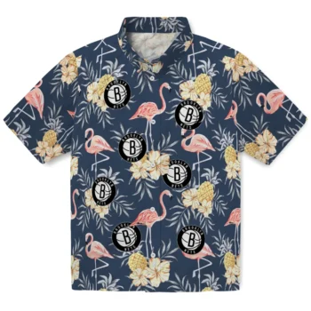 brooklyn nets flamingo hibiscus navy hawaiian shirts best selling