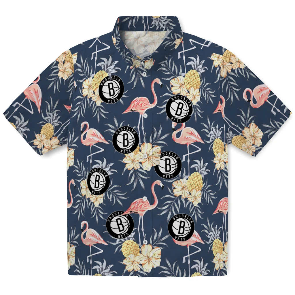 Brooklyn Nets Hawaiian Shirt - Flamingo Hibiscus brooklyn nets flamingo hibiscus navy hawaiian shirts best selling