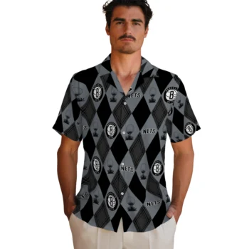 brooklyn nets balloon plaid black hawaiian shirts fashion forward