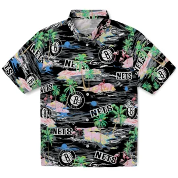 brooklyn nets flamingo retreat black hawaiian shirts best selling