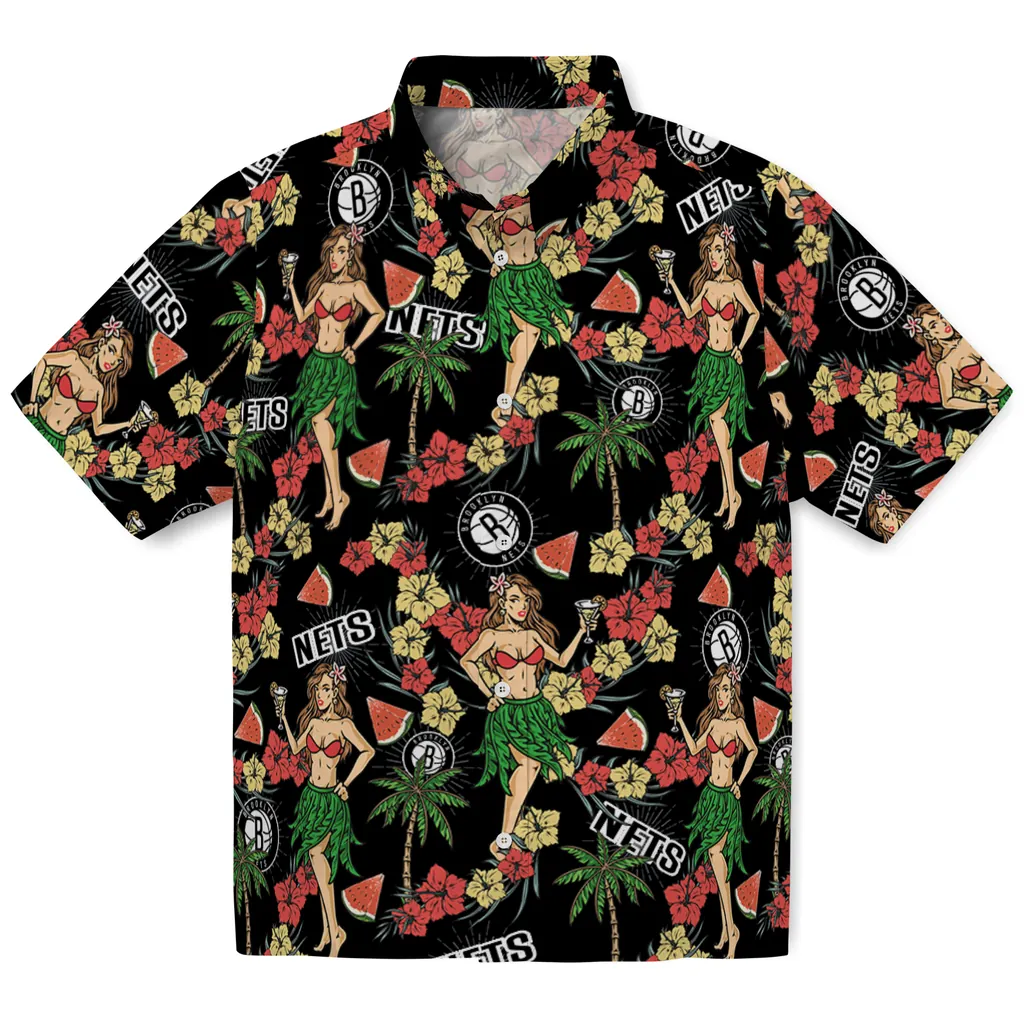 Brooklyn Nets Hawaiian Shirt - Hawaiian Girls Design brooklyn nets hawaiian girls design black hawaiian shirts best selling