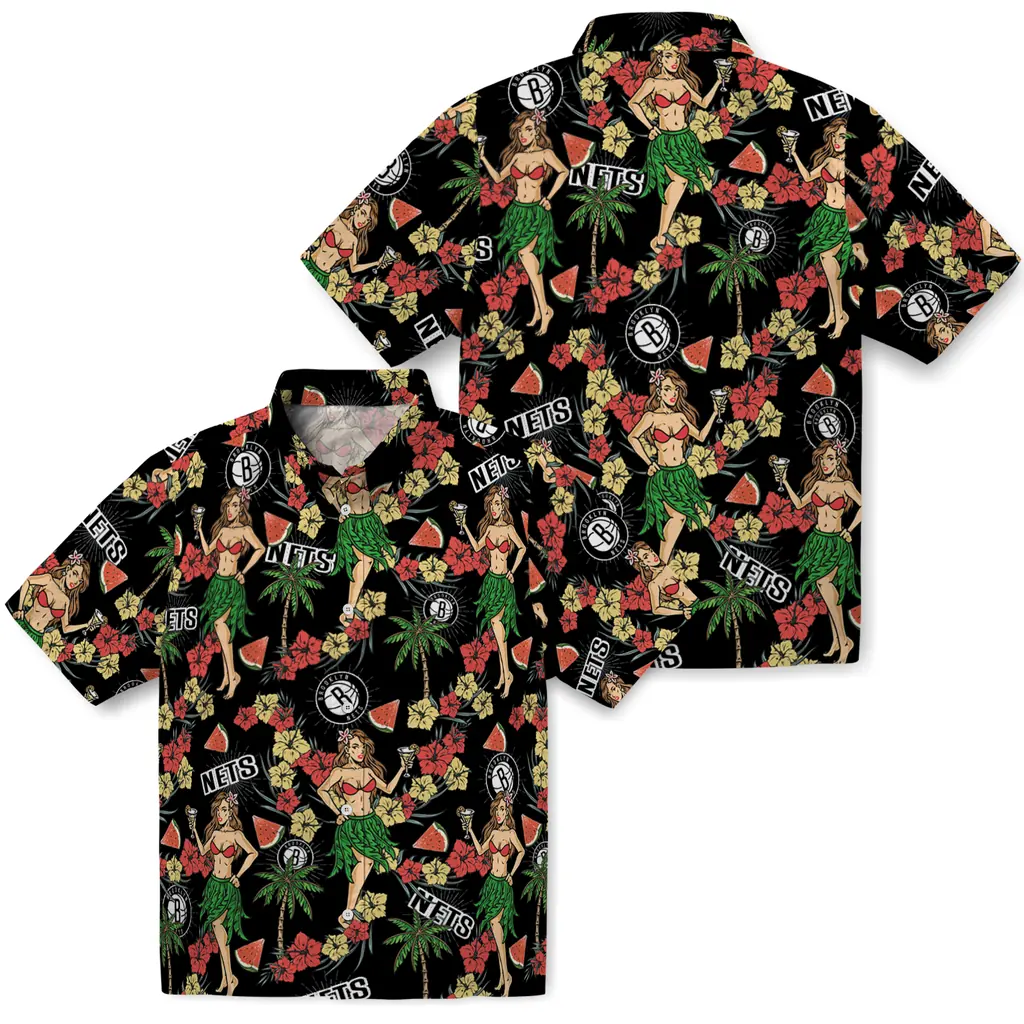 Brooklyn Nets Hawaiian Shirt - Hawaiian Girls Design brooklyn nets hawaiian girls design black hawaiian shirts high quality