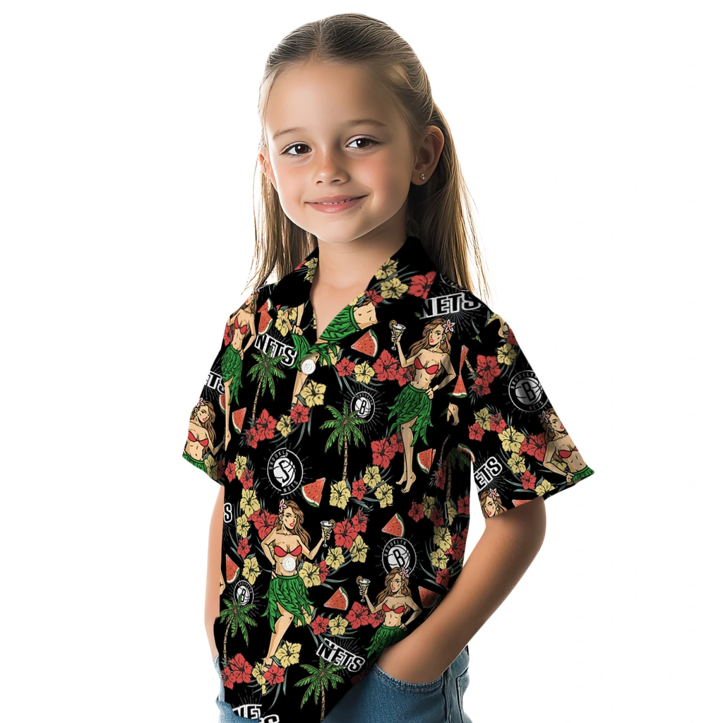 Brooklyn Nets Hawaiian Shirt - Hawaiian Girls Design brooklyn nets hawaiian girls design black hawaiian shirts premium grade