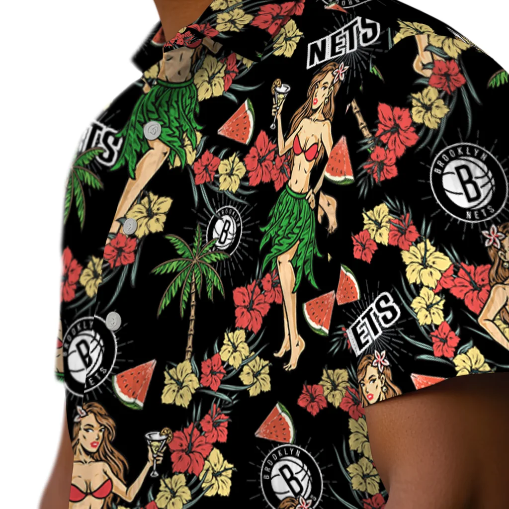 Brooklyn Nets Hawaiian Shirt - Hawaiian Girls Design brooklyn nets hawaiian girls design black hawaiian shirts trendy