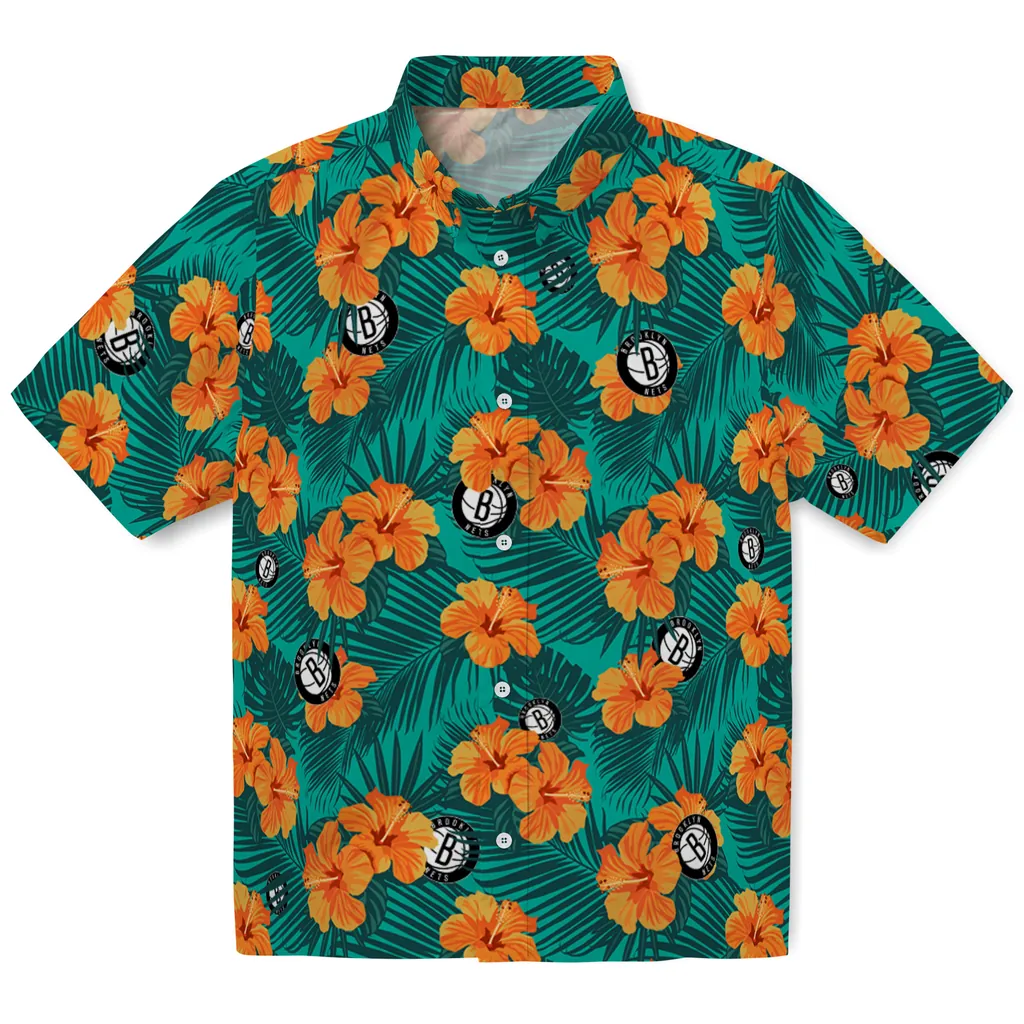 Brooklyn Nets Hawaiian Shirt - Hibiscus and Palm Leaves brooklyn nets hibiscus escape green hawaiian shirts best selling