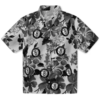 brooklyn nets hibiscus arrangement black hawaiian shirts best selling
