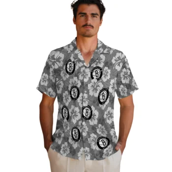 brooklyn nets hibiscus cluster black hawaiian shirts fashion forward