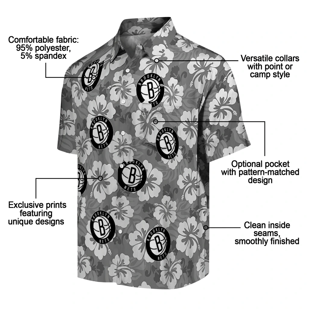 Brooklyn Nets Hawaiian Shirt - Hibiscus Cluster brooklyn nets hibiscus cluster black hawaiian shirts new arrival