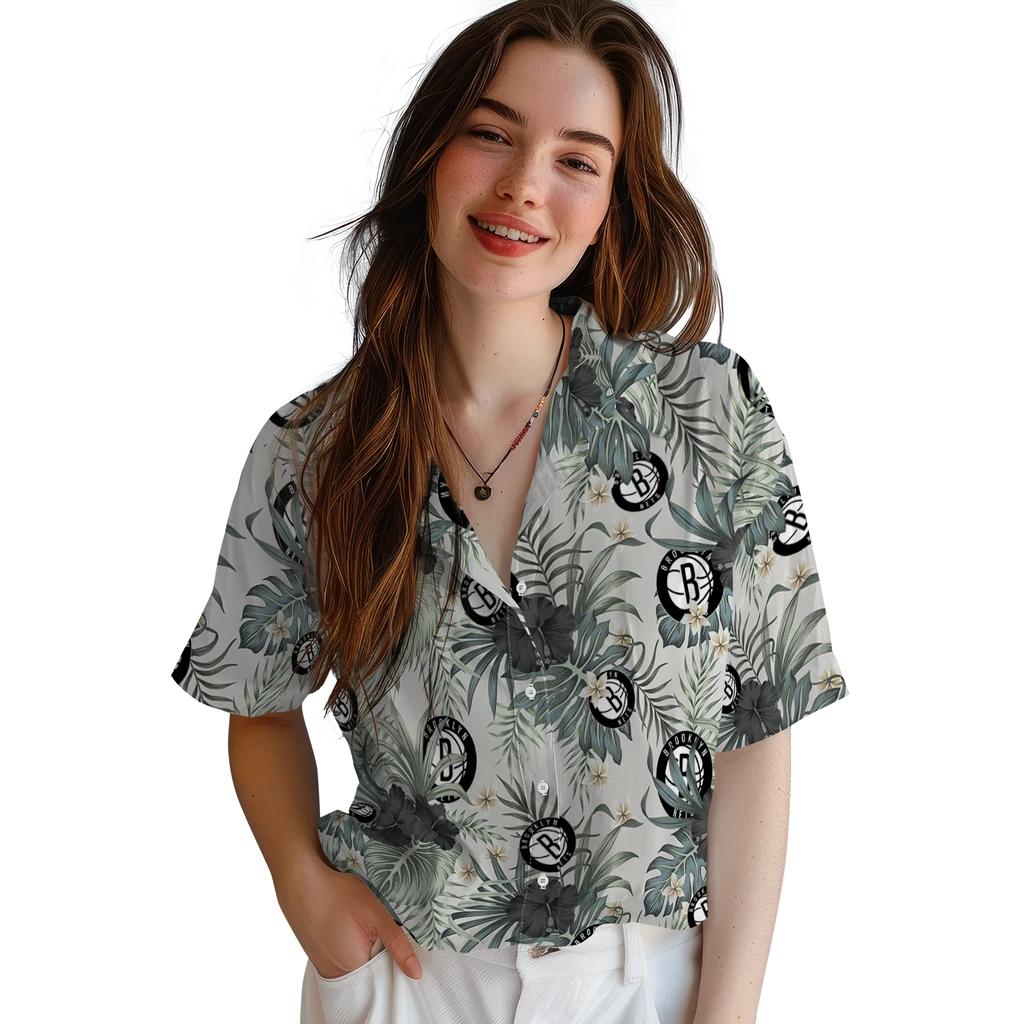 Brooklyn Nets Hawaiian Shirt - Hibiscus Designs brooklyn nets hibiscus designs beige hawaiian shirts latest model