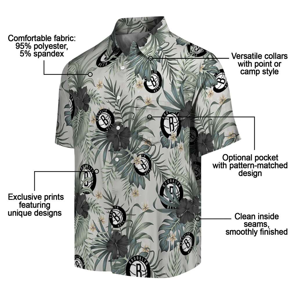 Brooklyn Nets Hawaiian Shirt - Hibiscus Designs brooklyn nets hibiscus designs beige hawaiian shirts new arrival