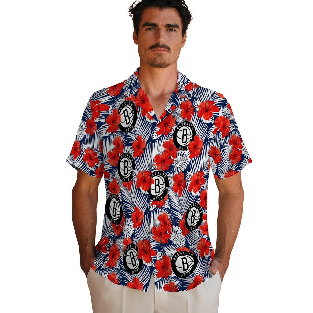 Brooklyn Nets Hawaiian Shirt - Hibiscus Fiesta brooklyn nets hibiscus fiesta red royal blue hawaiian shirts fashion forward