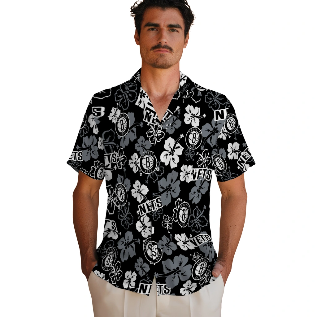 Brooklyn Nets Hawaiian Shirt - Hibiscus Flower Design brooklyn nets hibiscus bloom black hawaiian shirts fashion forward