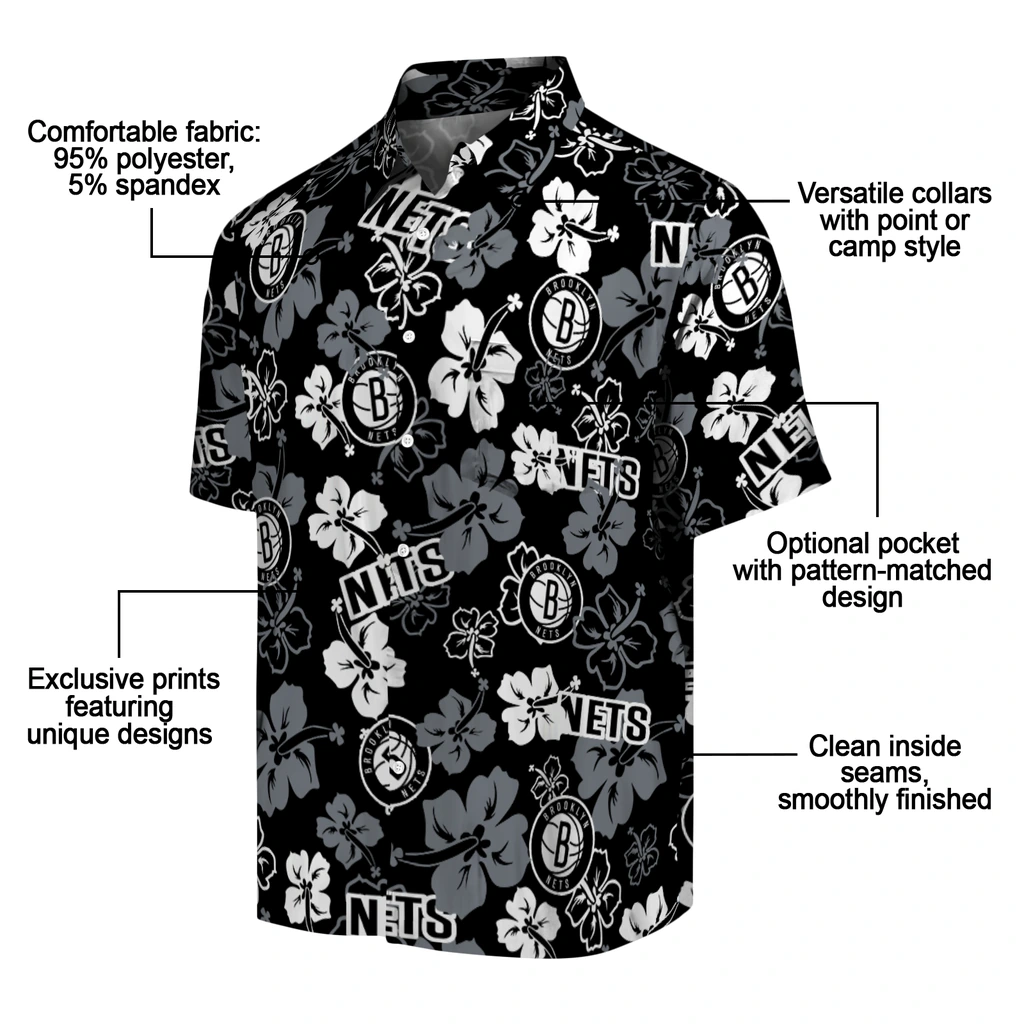 Brooklyn Nets Hawaiian Shirt - Hibiscus Flower Design brooklyn nets hibiscus bloom black hawaiian shirts new arrival