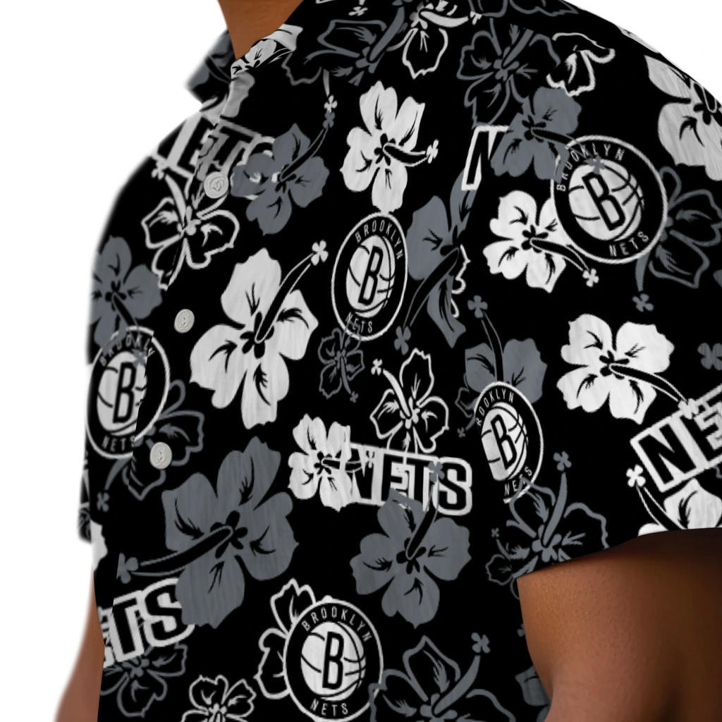 Brooklyn Nets Hawaiian Shirt - Hibiscus Flower Design brooklyn nets hibiscus bloom black hawaiian shirts trendy