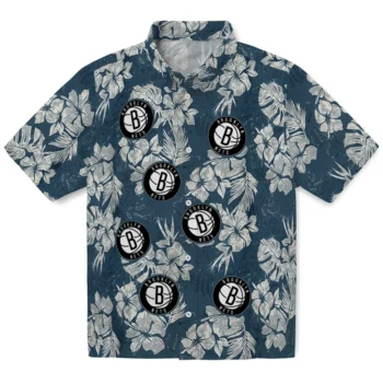 brooklyn nets hibiscus flowers navy blue hawaiian shirts best selling