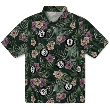 brooklyn nets hibiscus leaves pattern green hawaiian shirts best selling