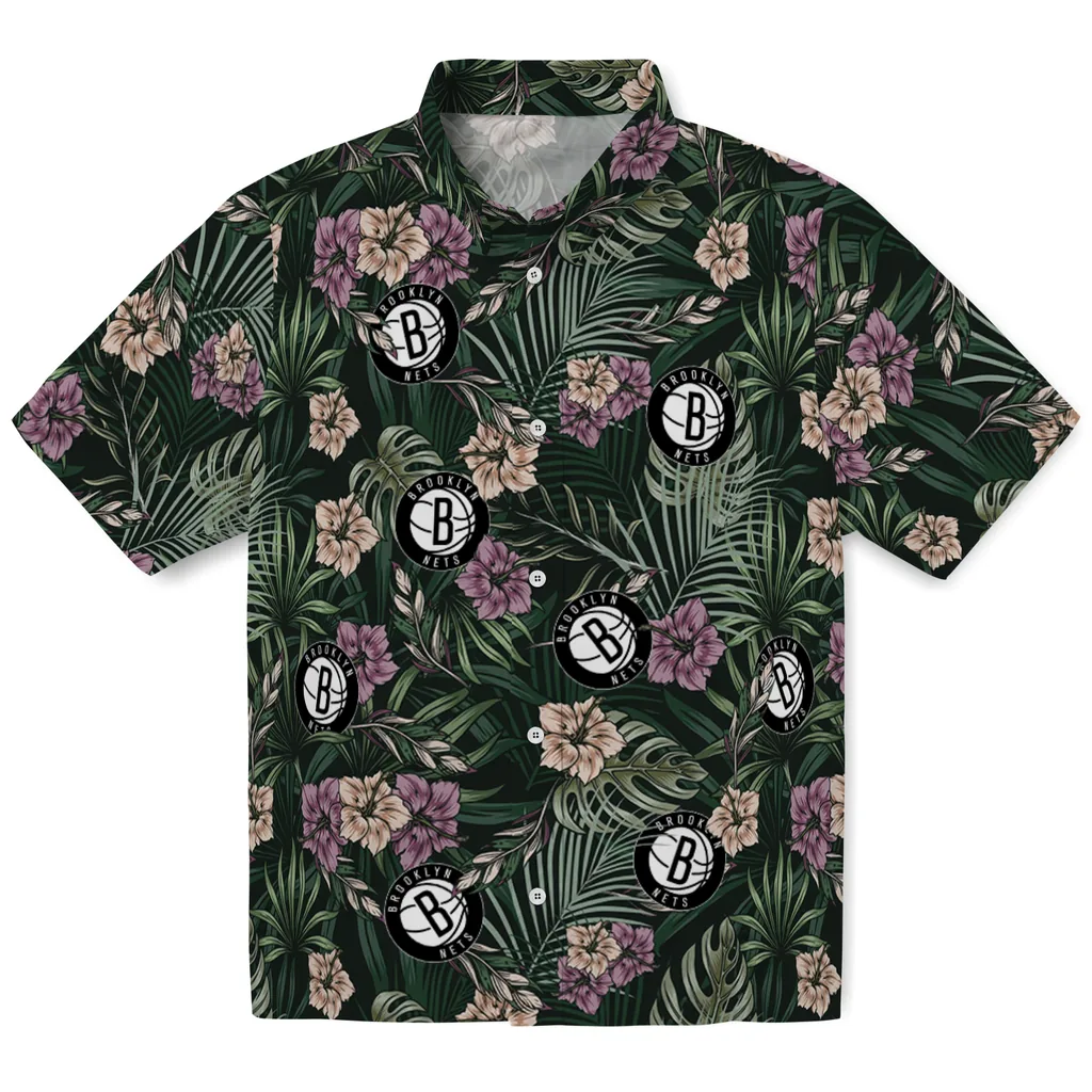 Brooklyn Nets Hawaiian Shirt - Hibiscus Leaves Pattern brooklyn nets hibiscus leaves pattern green hawaiian shirts best selling