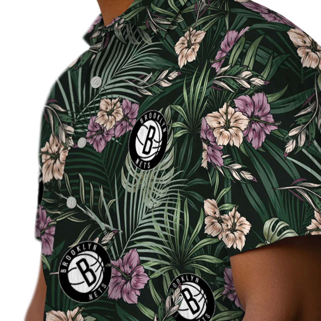 Brooklyn Nets Hawaiian Shirt - Hibiscus Leaves Pattern brooklyn nets hibiscus leaves pattern green hawaiian shirts trendy