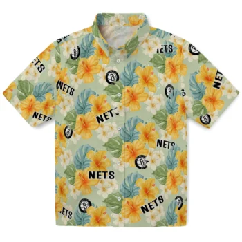 brooklyn nets hibiscus mood pale lime yellow hawaiian shirts best selling