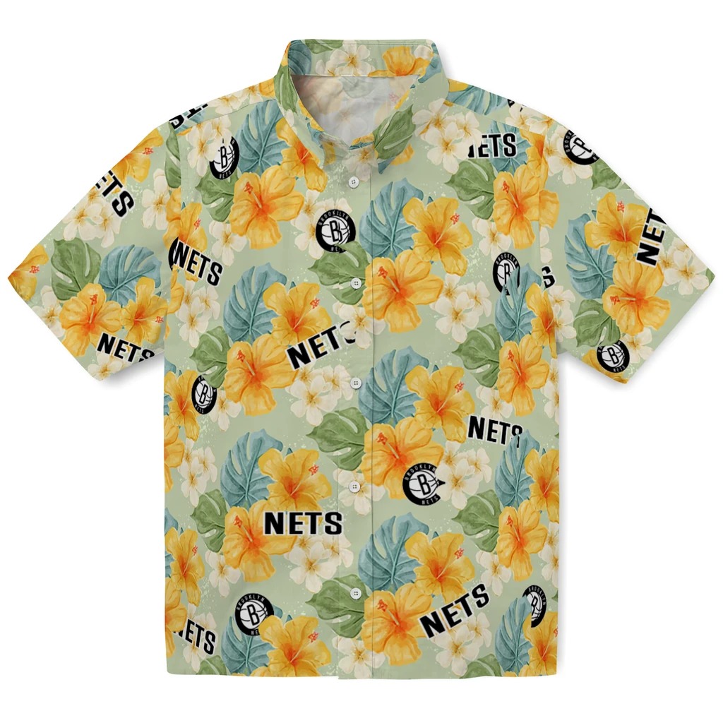 Brooklyn Nets Hawaiian Shirt - Hibiscus Mood brooklyn nets hibiscus mood pale lime yellow hawaiian shirts best selling