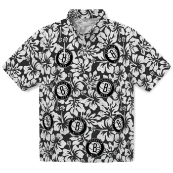 brooklyn nets hibiscus motif black white hawaiian shirts best selling