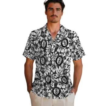 brooklyn nets hibiscus motif black white hawaiian shirts fashion forward