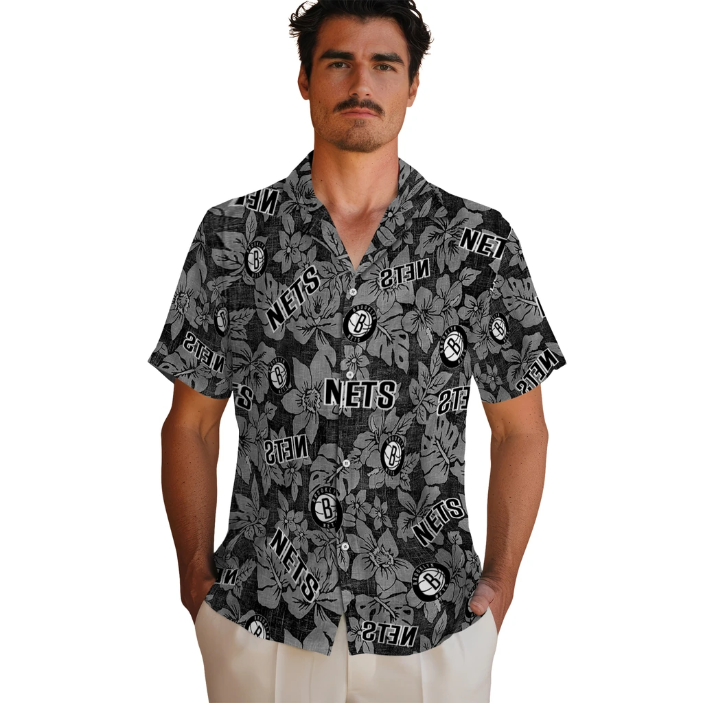 Brooklyn Nets Hawaiian Shirt - Hibiscus Oasis brooklyn nets hibiscus oasis black hawaiian shirts fashion forward