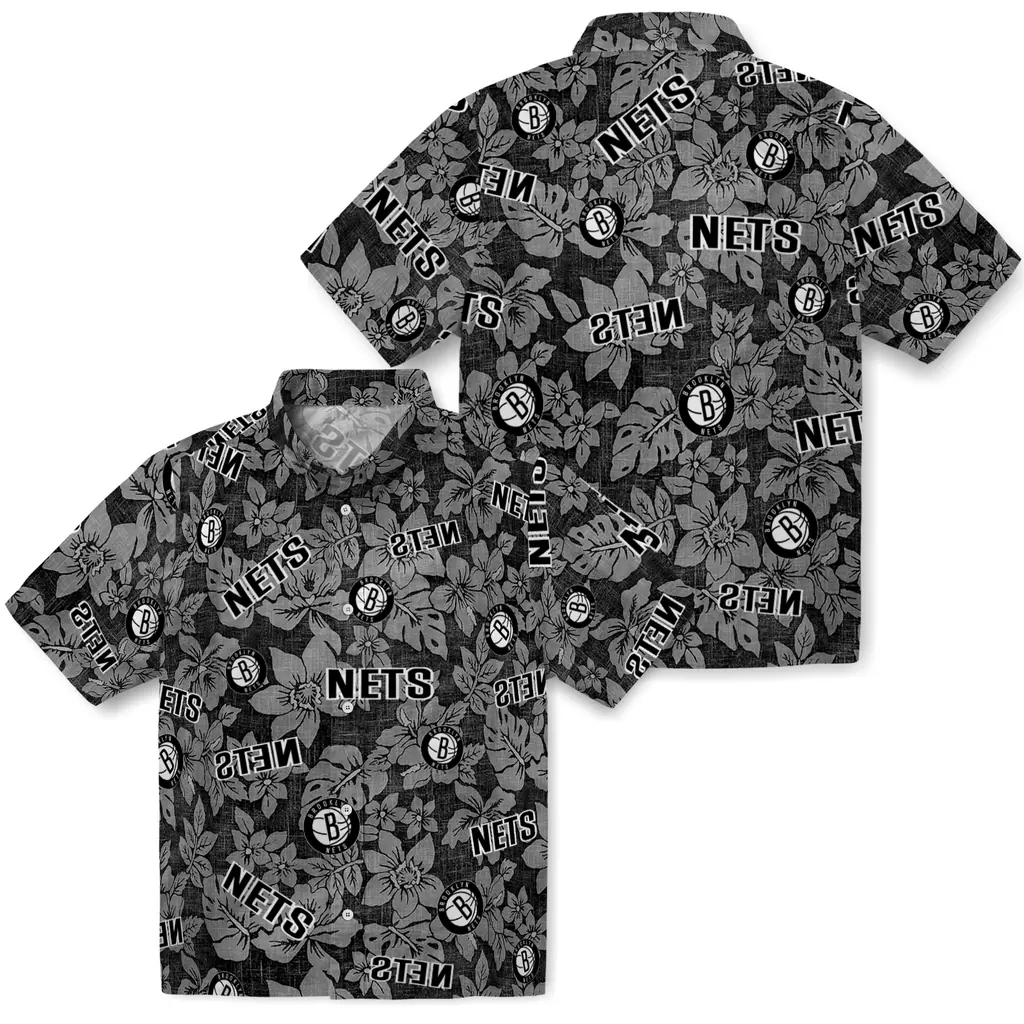 Brooklyn Nets Hawaiian Shirt - Hibiscus Oasis brooklyn nets hibiscus oasis black hawaiian shirts high quality