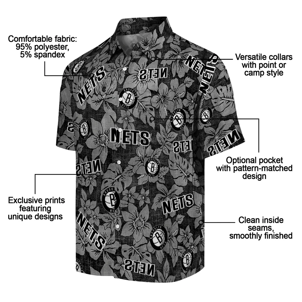 Brooklyn Nets Hawaiian Shirt - Hibiscus Oasis brooklyn nets hibiscus oasis black hawaiian shirts new arrival
