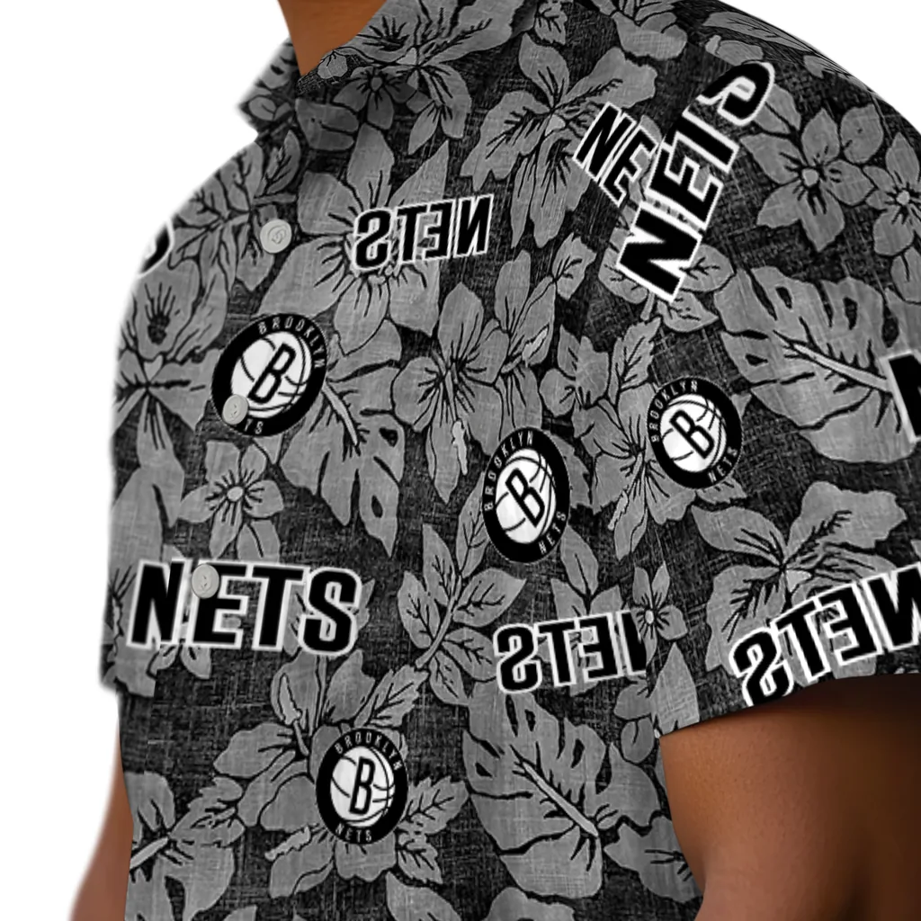 Brooklyn Nets Hawaiian Shirt - Hibiscus Oasis brooklyn nets hibiscus oasis black hawaiian shirts trendy