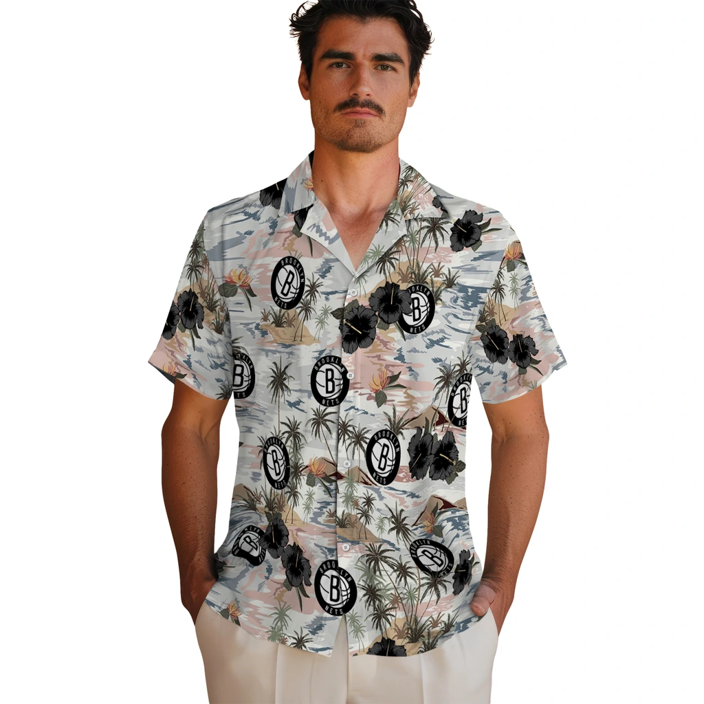 Brooklyn Nets Hawaiian Shirt - Hibiscus Seaside brooklyn nets hibiscus seaside white hawaiian shirts fashion forward